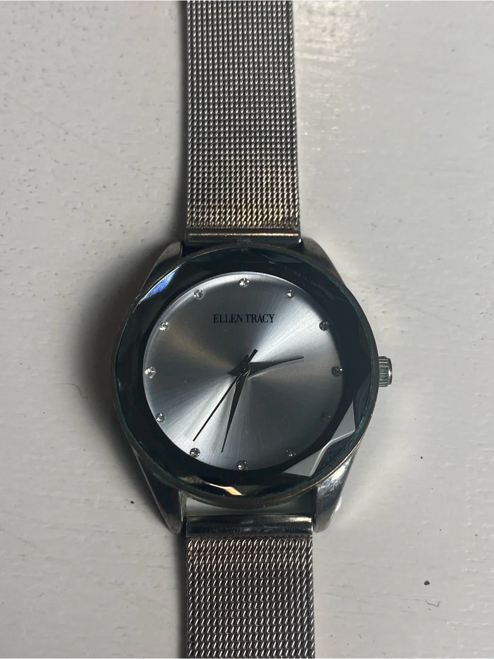 Ellen Tracy Silver-Tone Mesh Bracelet Watch